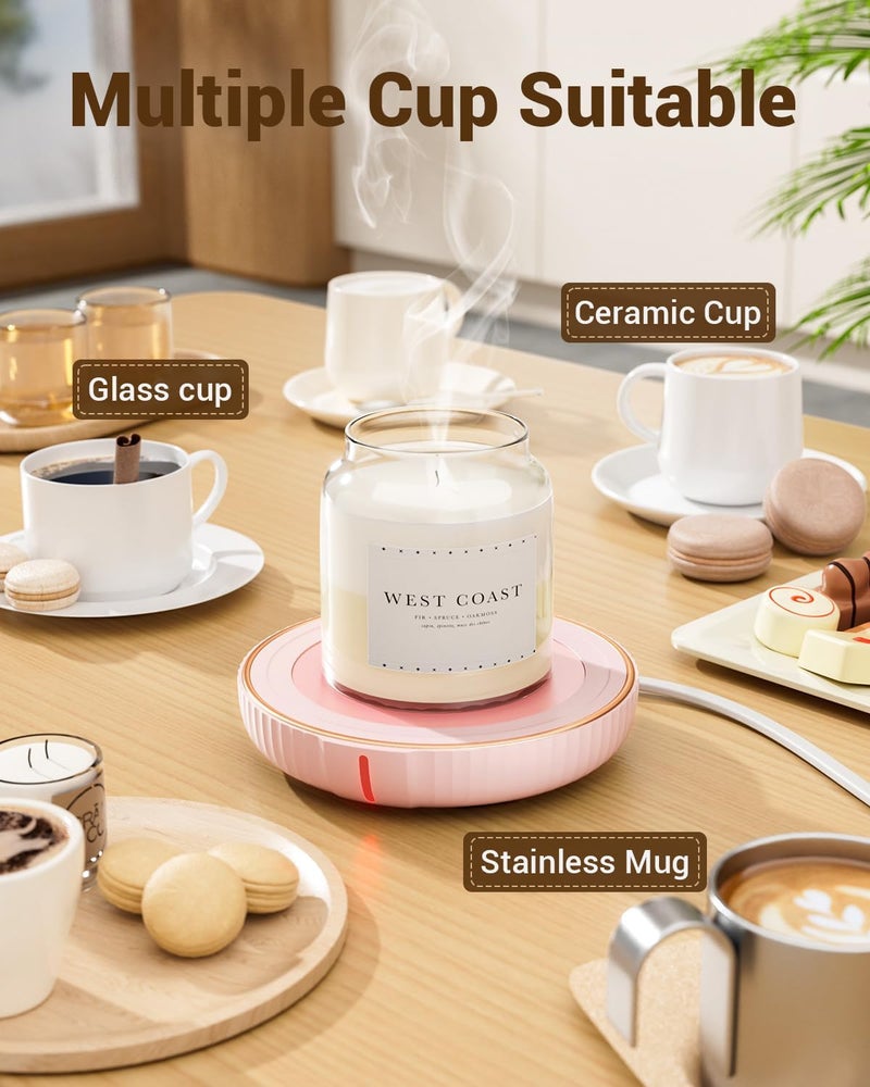 House Gem HouseGem Large Candle Warmer Plate - Coffee Cup Mug Warmer for Desk, Candle Melter, Electric Mug Heater for Beverages, Milk & Tea, Coffee Accessories Ideal Gifts Keep Cup Warm (Pink) - Image 4